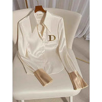 Women's Acetate Satin White Shirt – High-End Western Style Elegant Blouse