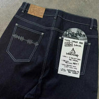 Retro Black Embroidered Wide Leg Jeans – Hip Hop Harajuku Streetwear Pants