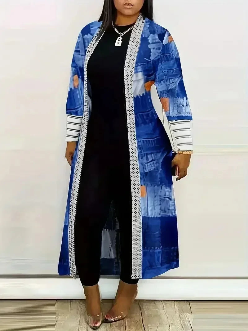 Women's Plus Size Printed Cardigan Jacket – Casual Long Sleeve Fashion Coat