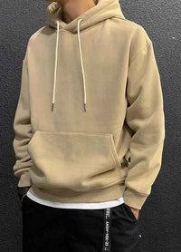 Men's Green Fleece Hooded Sweatshirt – Solid Color Casual Pullover Hoodie