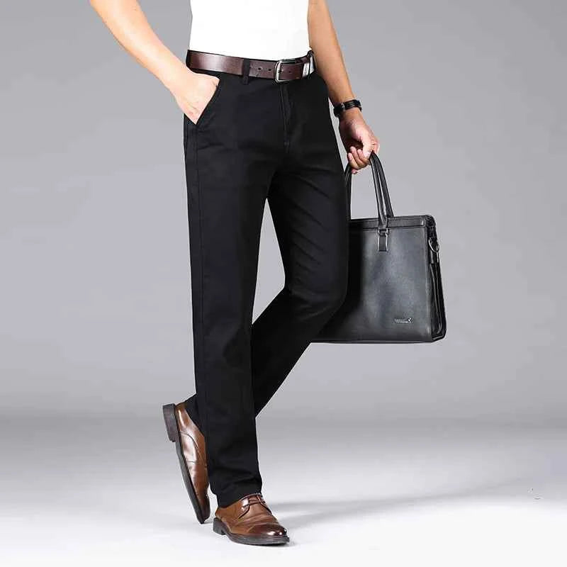 Men's Black Stretch Straight Jeans – Thin Breathable Business Casual Pants