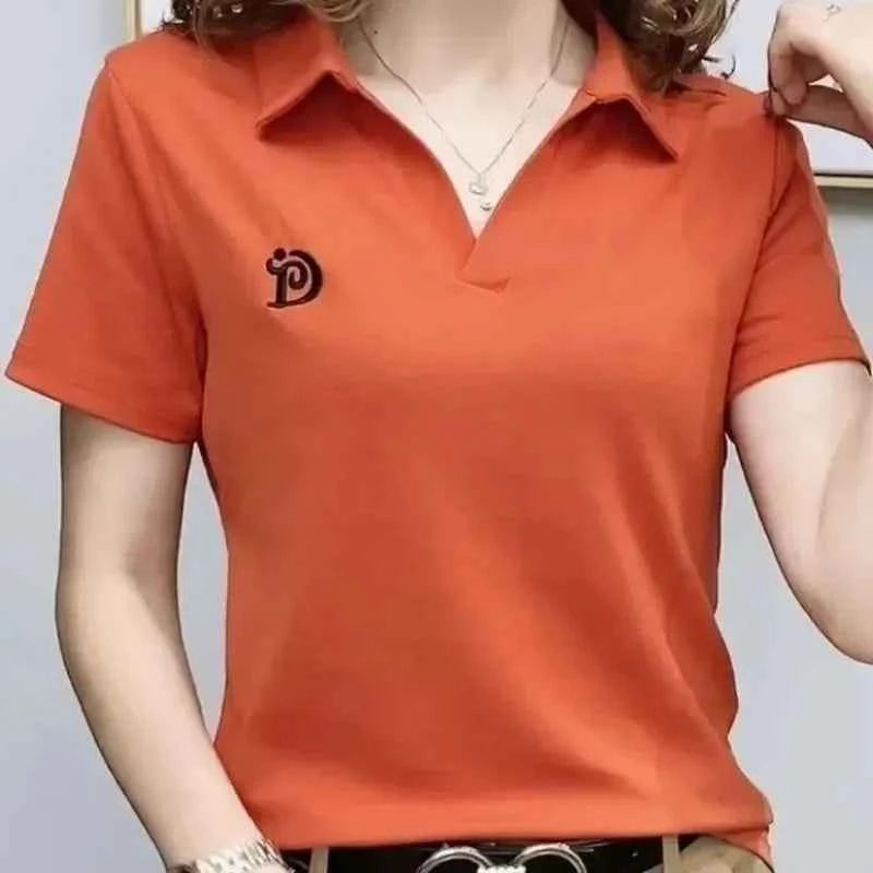 Women's embroidered polo t-shirt – Slim Fit Elegant Korean Summer Graphic Tee 2025