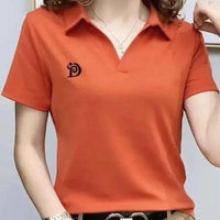Women's embroidered polo t-shirt – Slim Fit Elegant Korean Summer Graphic Tee 2025