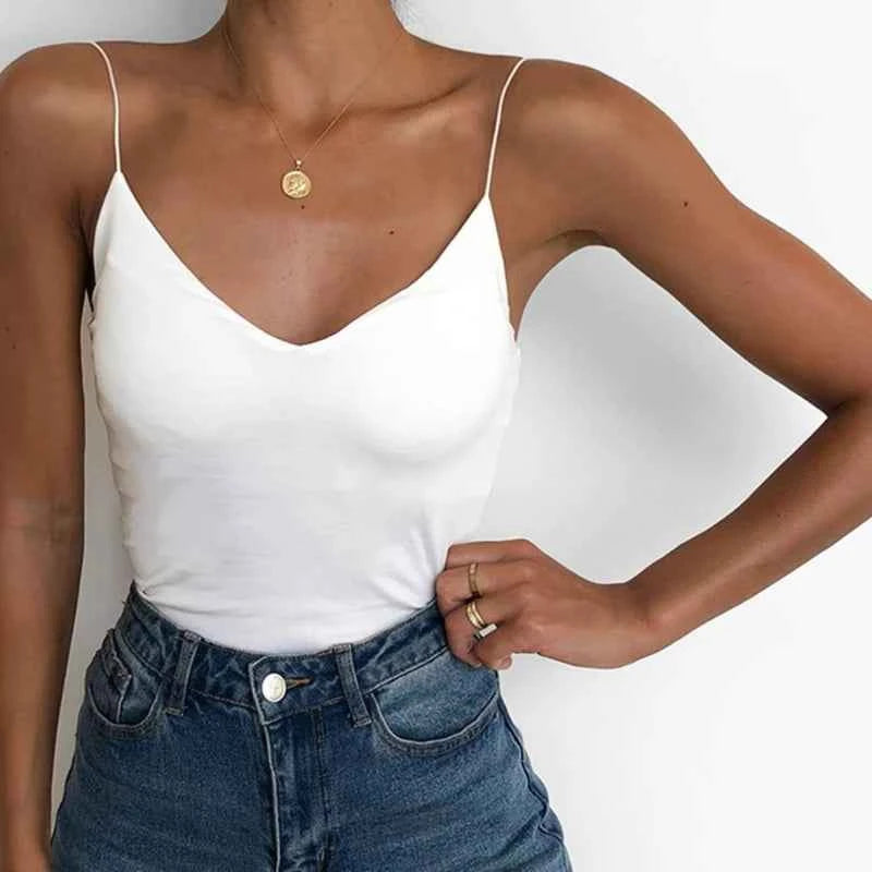 Women's Slim Camisole Tank Top – Solid Sleeveless Summer Strap Vest