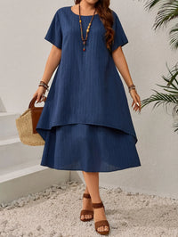 Women's Plus Size Navy Blue Dress – Elegant Loose Summer Dress for Curvy Women