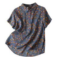 Women's Vintage Floral Print Blouse – Loose Short Sleeve Casual Summer Top