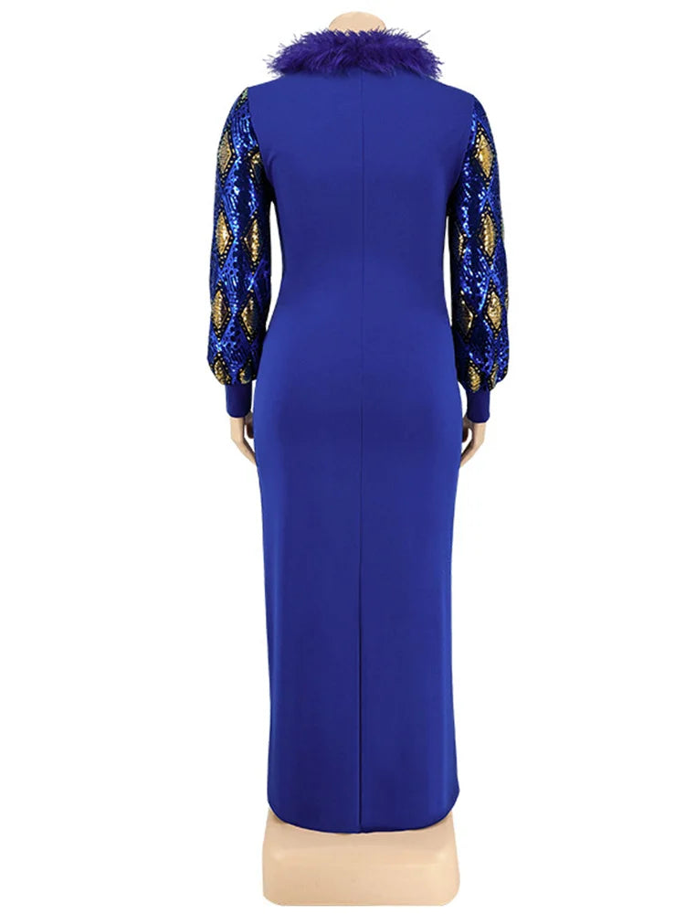 Women's Plus Size Vintage Maxi Dress – Elegant Long Sleeve Streetwear Dress