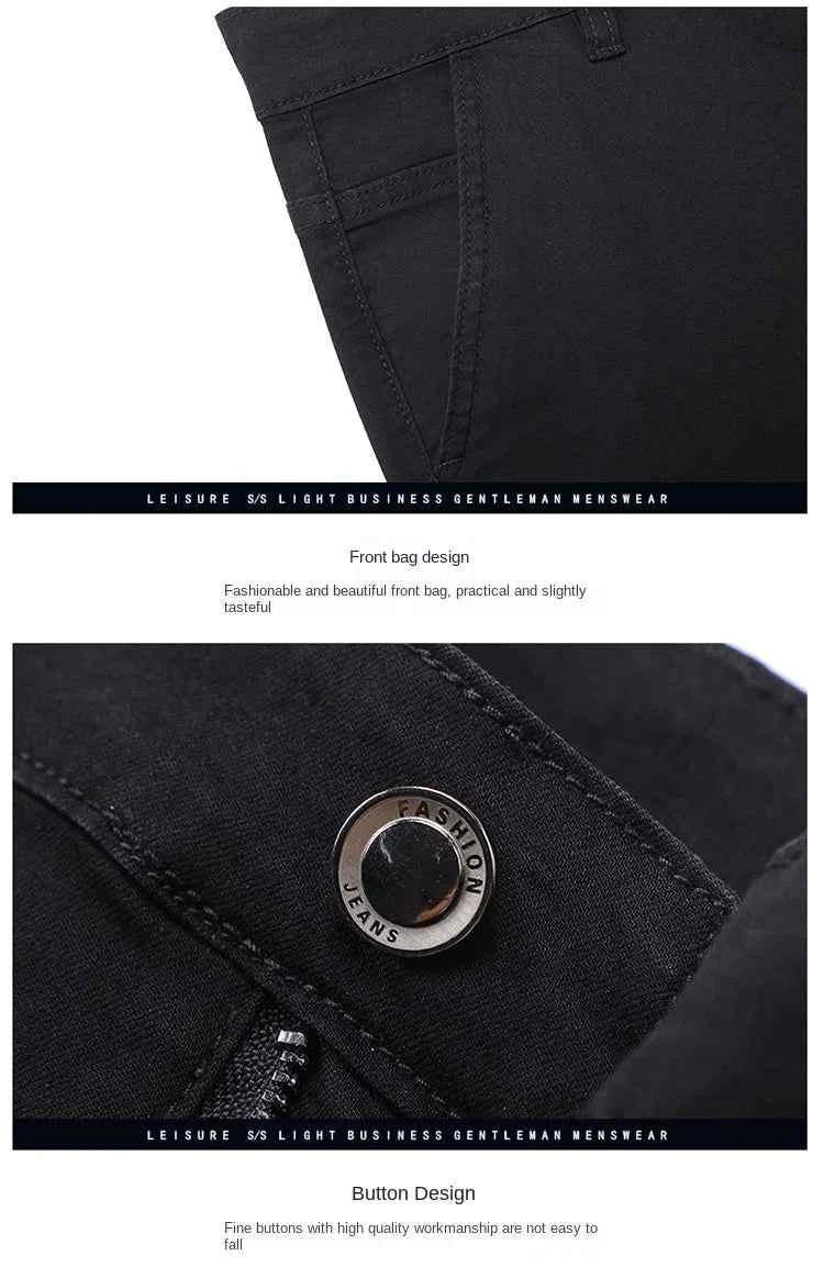 Men's Black Stretch Straight Jeans – Thin Breathable Business Casual Pants