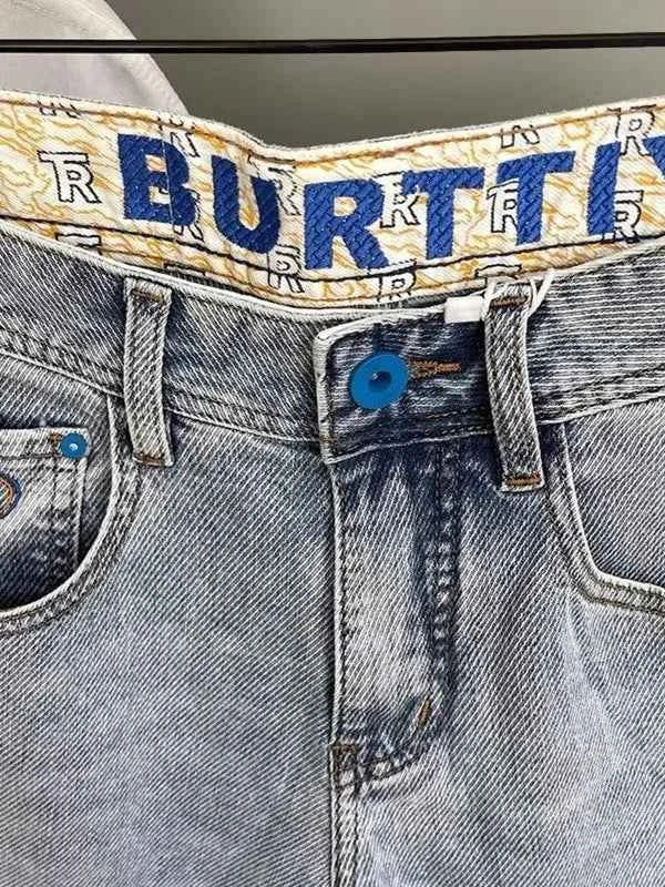 Men's Light Blue Embroidered Jeans – Slim Fit Vintage Washed Casual Pants