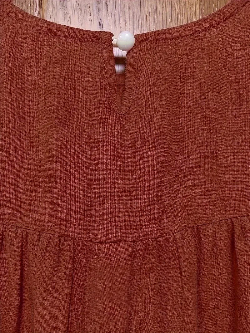 Women's Plus Size Ruffled Hem T-Shirt – Casual Short Sleeve Back Button Top
