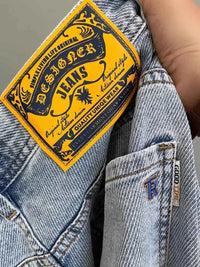 Men's Light Blue Embroidered Jeans – Slim Fit Vintage Washed Casual Pants