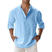 Men's Cotton Linen Henley Shirt – Lightweight Long Sleeve Beach Hawaiian Streetwear Top