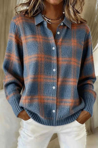 Women's Knitted Lapel Cardigan Top – Solid Color Sweater Shirt 2025