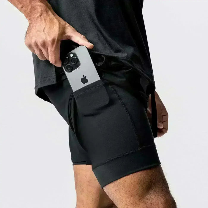 Men’s 2 in 1 running shorts quick dry gym workout training shorts