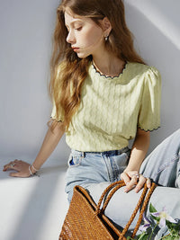 Women's French Lace Knitted Top – Chic Short Sleeve Summer Shirt 2024