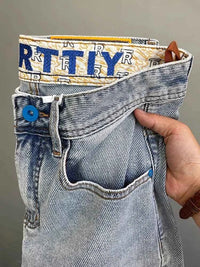 Men's Light Blue Embroidered Jeans – Slim Fit Vintage Washed Casual Pants