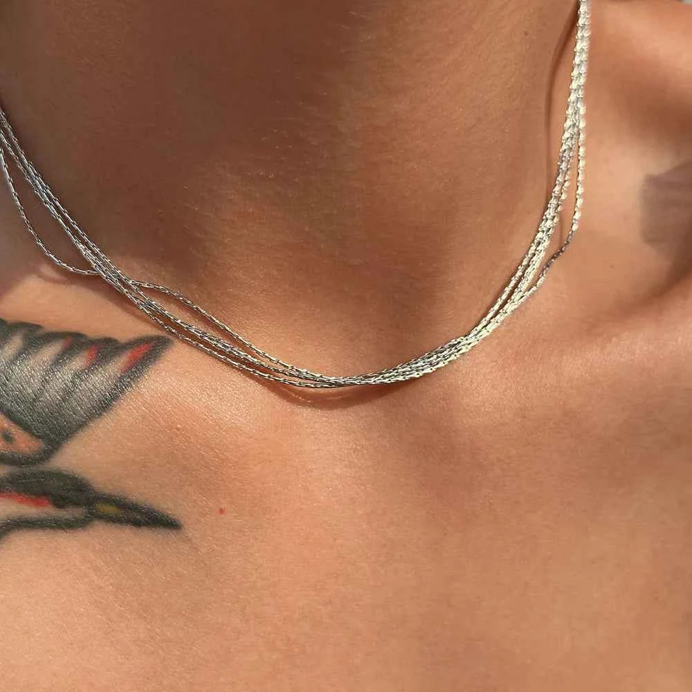 Stainless Steel Layered Chain Necklace for Women – Minimalist Stacking Snake Chain Fashion Jewelry