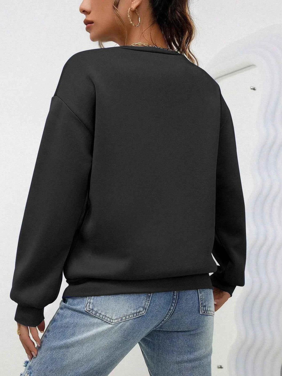 Women's Casual Solid Color Sweatshirt – Loose Fit Crewneck Fashion Pullover