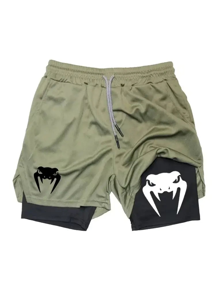 Men’s 2 in 1 running shorts breathable lightweight double layer gym shorts