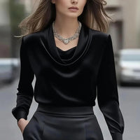 Women's Satin Long Sleeve Office Blouse – Elegant Solid Color Office Pullover