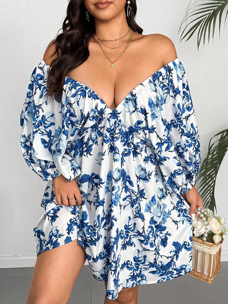 Women's Plus Size Floral Maxi Dress – Romantic V-Neck Summer Vacation Dress