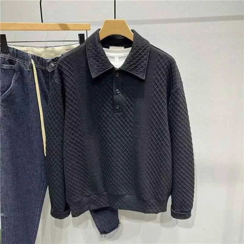 Men's Loose Knitted Polo Sweatshirt – Long Sleeve Early Autumn Casual Pullover