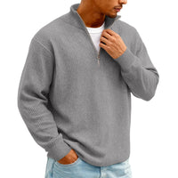 Men's Waffle Long Sleeve Polo T-Shirt – Casual Loose Fit Zipper Collar Sweatshirt