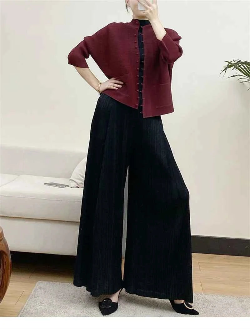 Women's Bat Sleeve Pleated T-Shirt Jacket – Loose Fit Single Breasted Top
