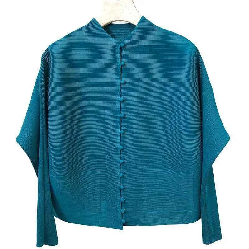 Women's Bat Sleeve Pleated T-Shirt Jacket – Loose Fit Single Breasted Top