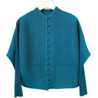 Women's Bat Sleeve Pleated T-Shirt Jacket – Loose Fit Single Breasted Top