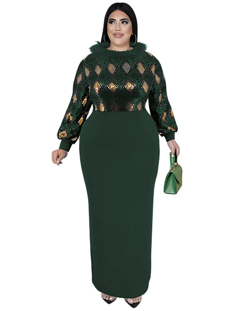 Women's Plus Size Vintage Maxi Dress – Elegant Long Sleeve Streetwear Dress