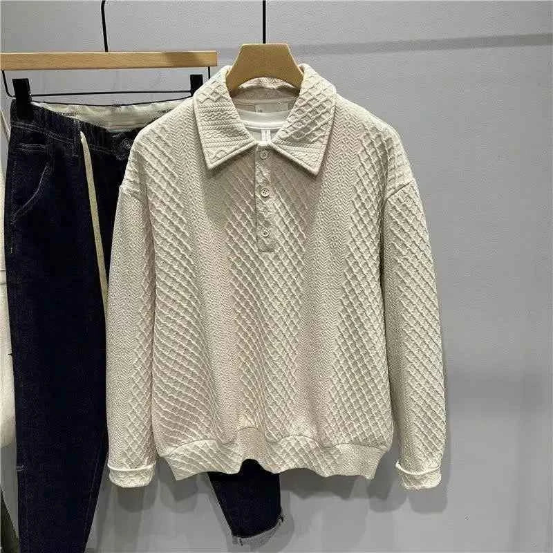 Men's Loose Knitted Polo Sweatshirt – Long Sleeve Early Autumn Casual Pullover