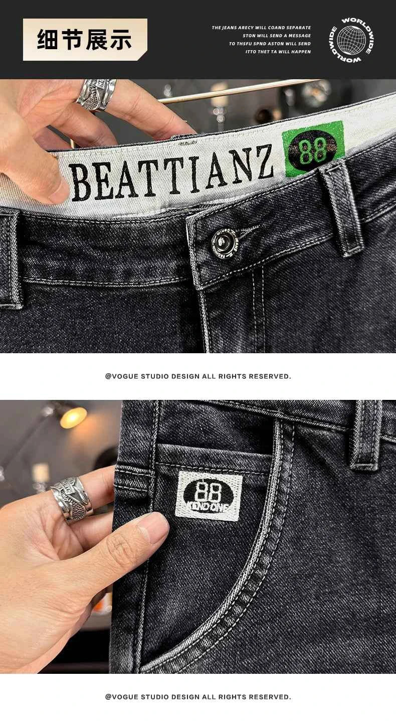 Men's Belted Straight Stretch Jeans – Korean Fashion Casual Denim Pants