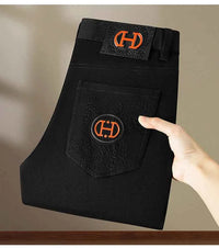 Men's Black Slim Stretch Jeans – Luxury Printed Casual Denim Pants