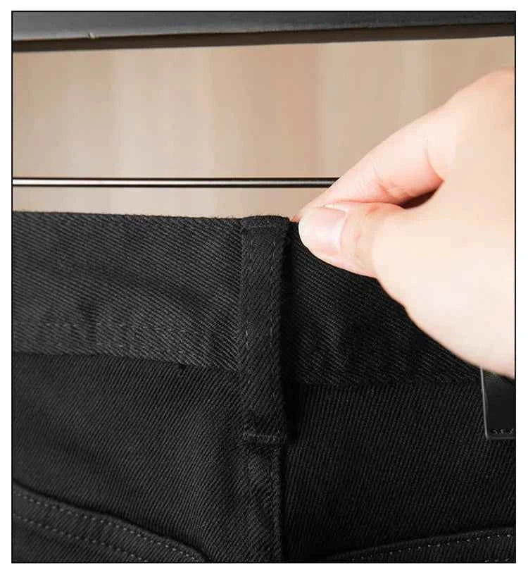 Men's Pure Black Slim Fit Jeans – Light Luxury Stretch Straight Leg Pants 2025