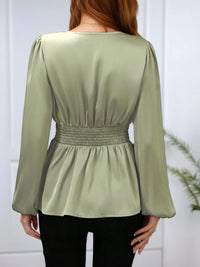 Women's Pleated Cinched Waist Shirt – Elegant Long Sleeve Slimming Top