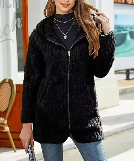 Women's Plus Size Teddy Zip Coat – Warm Hooded Winter Jacket with Pockets