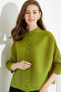Women's Bat Sleeve Pleated T-Shirt Jacket – Loose Fit Single Breasted Top