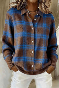 Women's Knitted Lapel Cardigan Top – Solid Color Sweater Shirt 2025