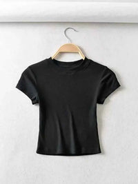 Summer Sexy Women O-neck Short-sleeve T-shirt Solid Color Basic Slim Elastic Skinny Crop Tops