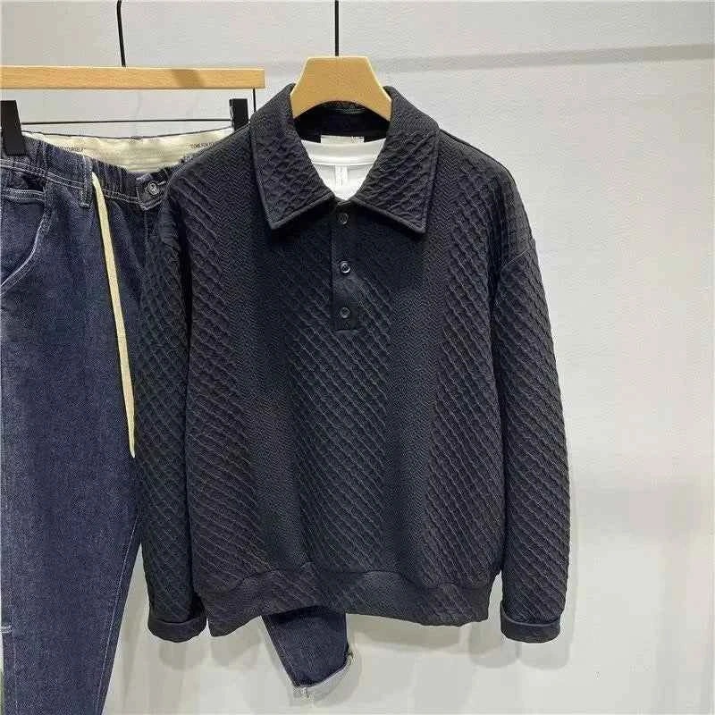 Men's Loose Knitted Polo Sweatshirt – Long Sleeve Early Autumn Casual Pullover