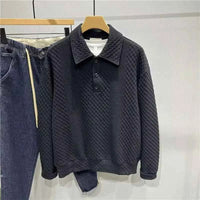 Men's Loose Knitted Polo Sweatshirt – Long Sleeve Early Autumn Casual Pullover