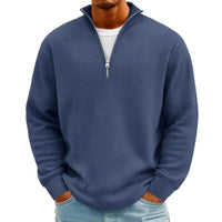 Men's Waffle Long Sleeve Polo T-Shirt – Casual Loose Fit Zipper Collar Sweatshirt
