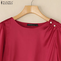 Women's Satin Office Blouse – Elegant Short Sleeve O-Neck Work Top 2025