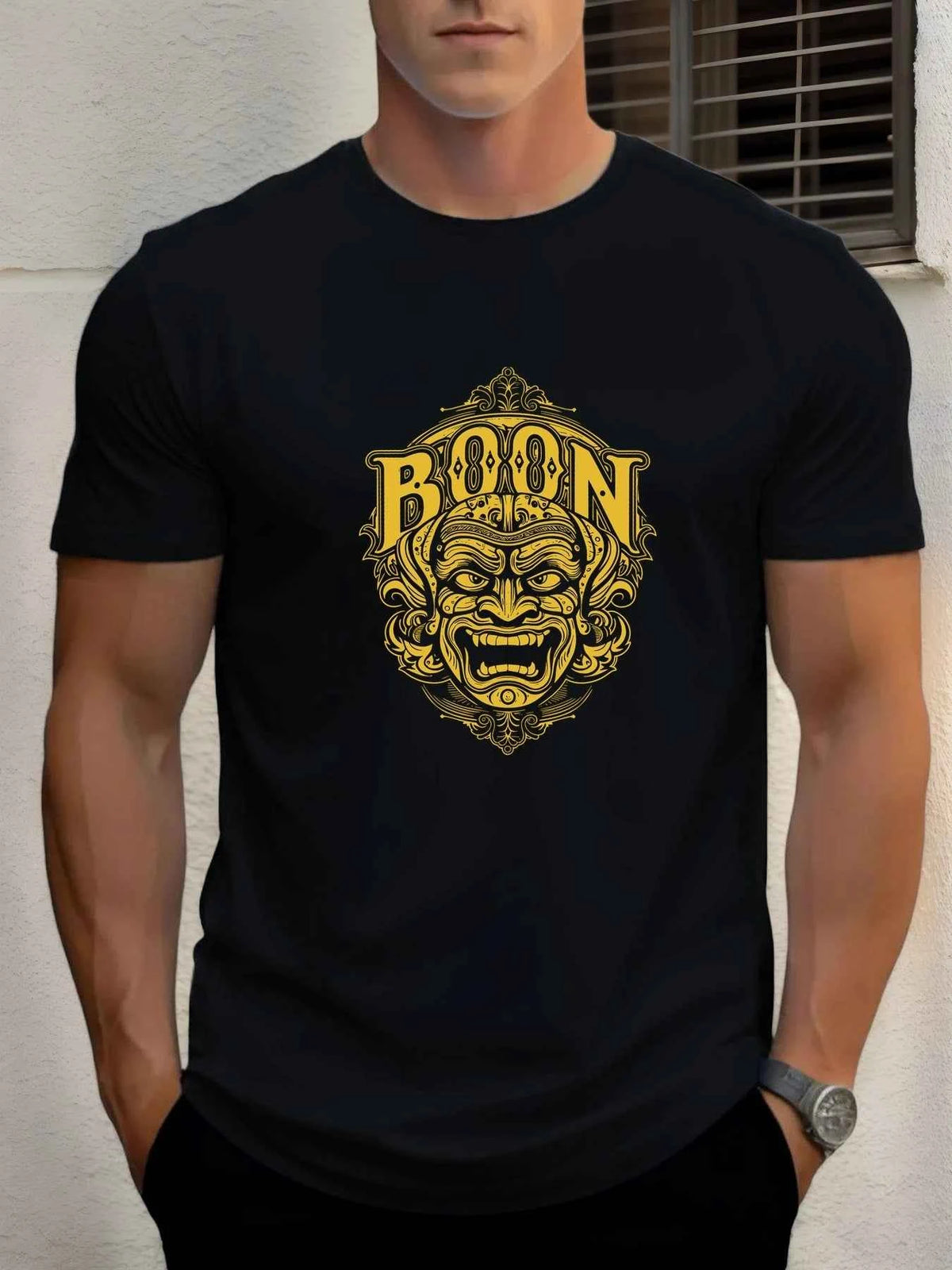 Men's Cotton Graphic Mask T-Shirt – Summer Round Neck Streetwear Tee