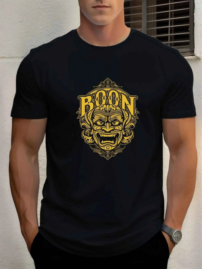 Men's Cotton Graphic Mask T-Shirt – Summer Round Neck Streetwear Tee