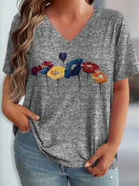 Women's Plus Size Floral T-Shirt – Casual Short Sleeve Summer Pullover Top
