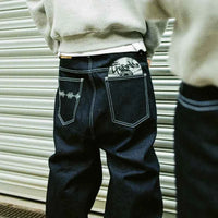 Retro Black Embroidered Wide Leg Jeans – Hip Hop Harajuku Streetwear Pants