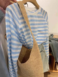 Women's Striped Loose Fit Summer T-Shirt – Trendy Korean Style Sun-Proof Summer Top