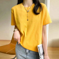 Women's Loose Cotton O-Neck T-Shirt – Casual Summer Short Sleeve Tee